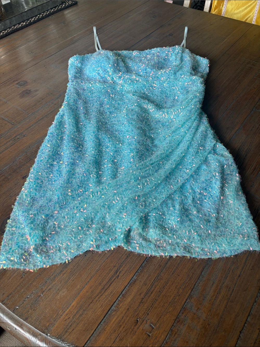 Midnight Doll size L Light Blue Sequin Spaghetti Strap Dress - Picture 4 of 16